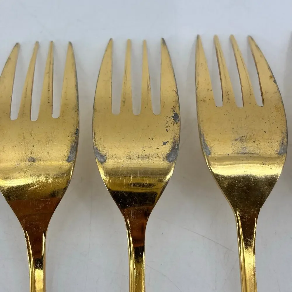 Vassar Nasco Stainless Steel Flatware Gold Tone Wheat Leaves 80s Knifes Forks